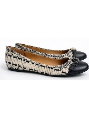 Coach Leila Ballet Flats Snake Print Cream Black Leather Cap Toe Sz 9 NIB!